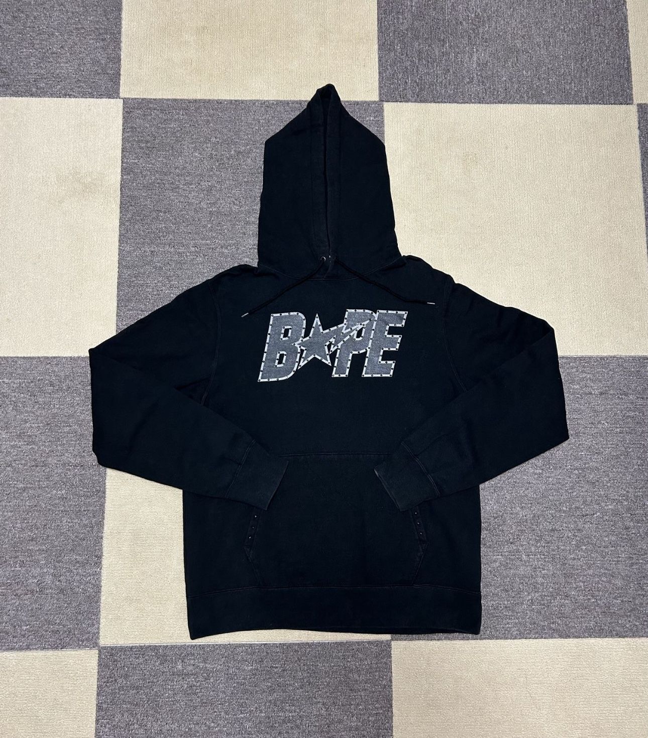 Authentic Black Bapesta Logo Swarovski Pullover Hoodie