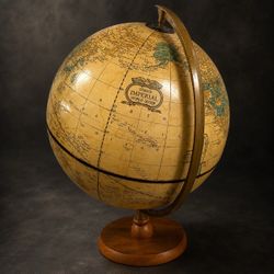 Vintage 1960s Cram’s Imperial 12” World Globe Wood Base Raised Relief USA