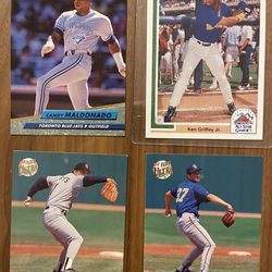 90s Candy Maldonado Toronto Blue Jays + Ken Griffey Jr. All Star + Craig Lefferts San Diego Padres + Dan Plesac Milwaukee Brewers Baseball cards