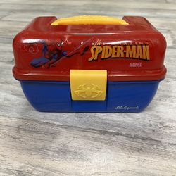 SHAKESPEARE SPIDERMAN FISHING TACKLE/PLAY BOX, BLUE/RED