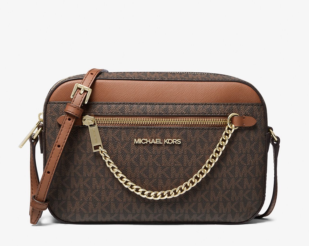 Michael kors Brown logo crossbody w/ gold chain detail