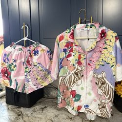 Zara Floral Zebra Print Shirt & Shorts Set size M like new