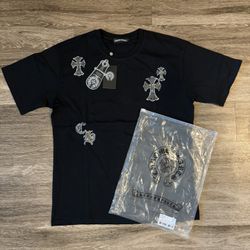 Black T-Shirt with Silver Embroidered Cross ✝️