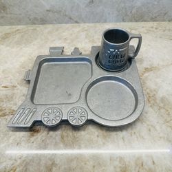 Vintage York Metalcrafters 1975 Train Divided Plate and Chew Chew Cup