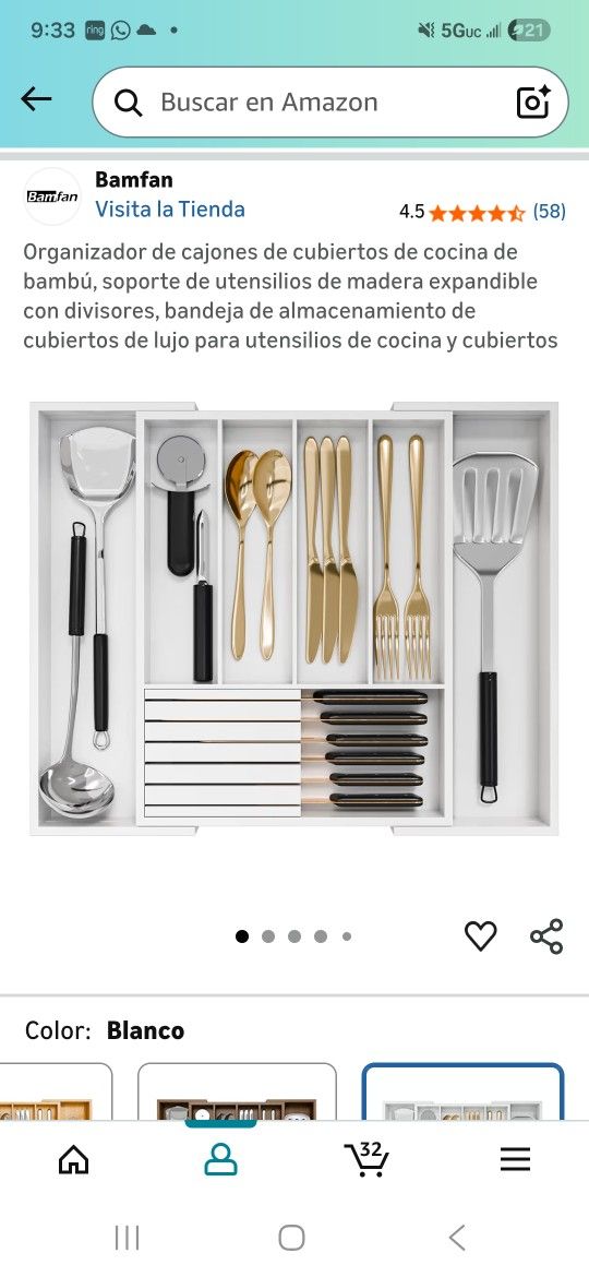 Organizer of drawers of bamboo kitchen cutlery, expandable wooden utensils stand with dividers, storage tray of