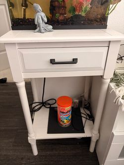 White Wood Side Table with Drawer