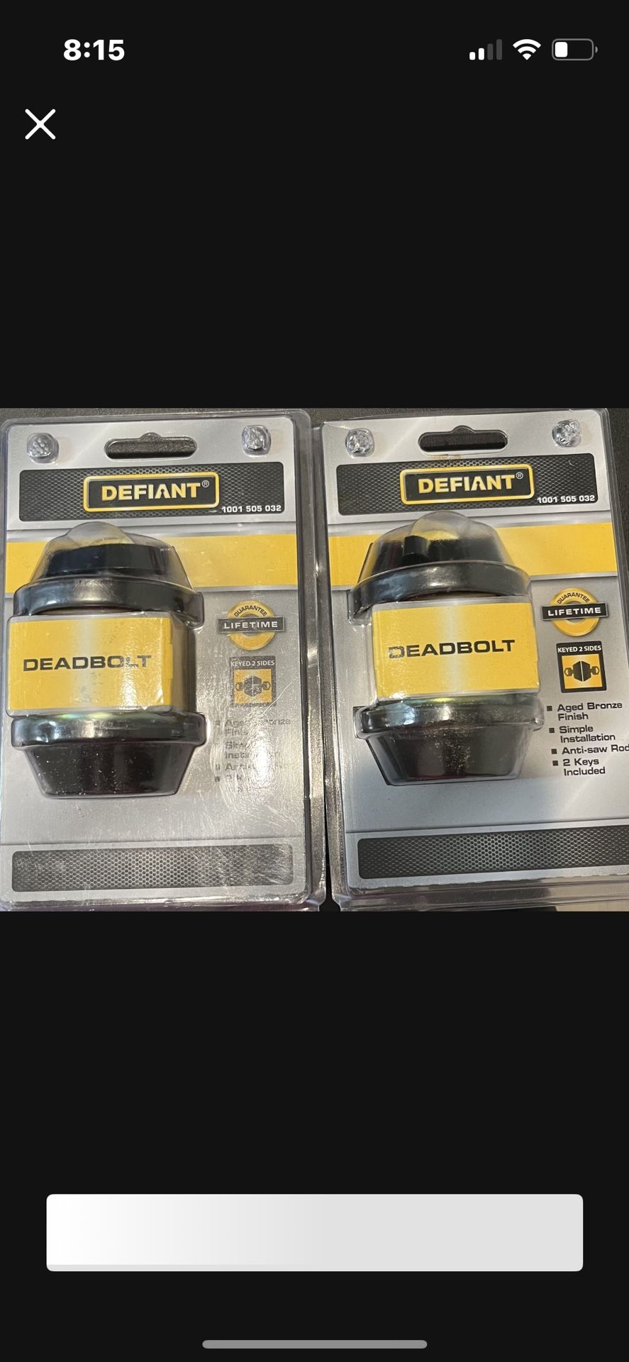 Defiant deadbolt 1001 505 032 aged bronze finish