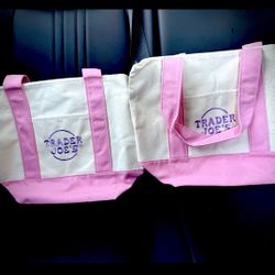 2 Pink Trader Joes Tote Bags 