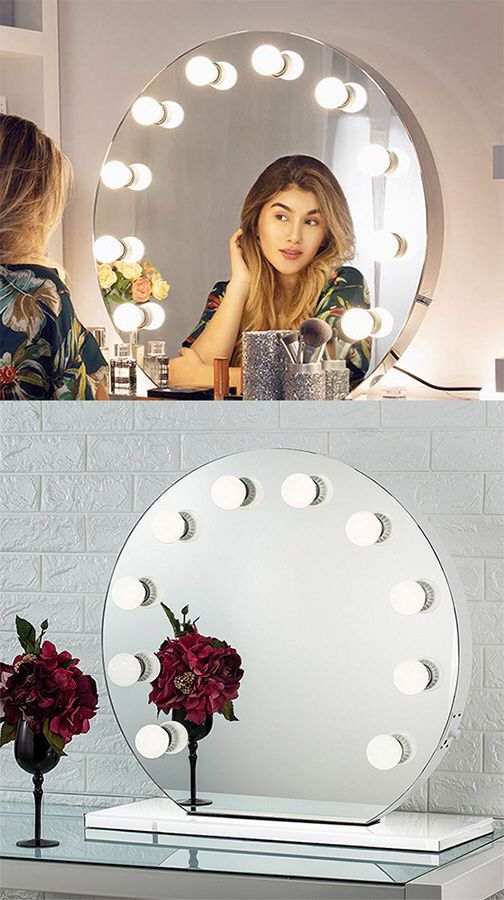 (NEW) $170 Round 28” Vanity Mirror w/ 10 Dimmable LED Light Bulbs, Hollywood Beauty Makeup USB Outlet