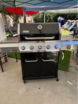 Gourmet Pro 5- Burner Propane Gas Grill with Side Burner and Griddle Max Insert in Black