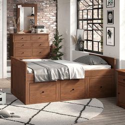 Twin Captain Bed Rustic Mahogany, Solid Wood, Others. Plank Style Design, Large Underbed Drawers. New. Especial Price