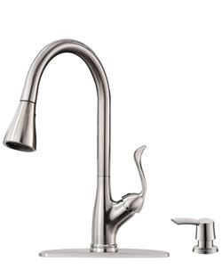 New Kitchen Faucet 3 Functions Sprayer Head Brushed Nickel /Stainless Steel Finish+ Soap Dispenser Included 