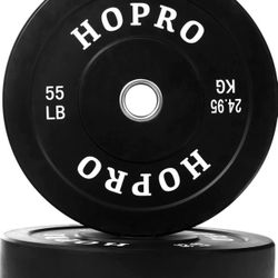 BalanceForm HOPRO Olympic Bumper Plate Weight Plate with Steel Hub, 55Lbs Plates