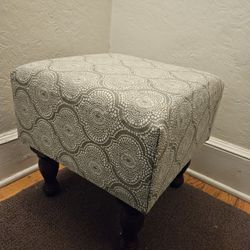 Upholstered Gray & White Fabric Pattern Design Ottoman Footstool