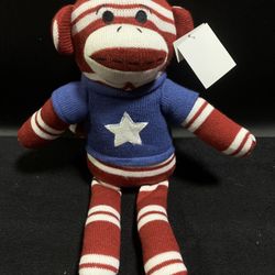 New Dan Dee Collectors Choice 16” Patriotic 4th of July Red White Blue Star Stripes Sock Monkey plush 