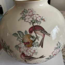 Lenox Vintage Cream Globe Vase With Birds And Flowers