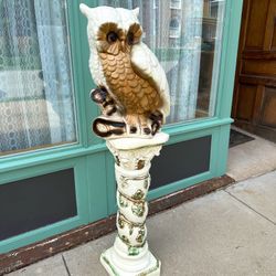 4ft Vintage Owl Statue & Pedestal MCM XL