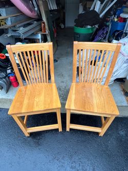 2- TALL SOLID OAK BAR CHAIRS