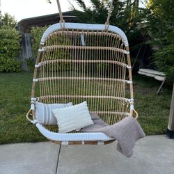 Serena & Lily Double Hanging Rattan Egg Chair Indoor/Outdoor + cushion