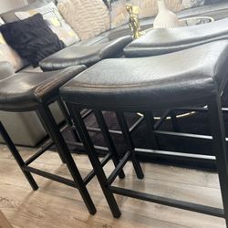 Backless Bar Stools, Set of 5 Counter Height Bar Stools, Leather black