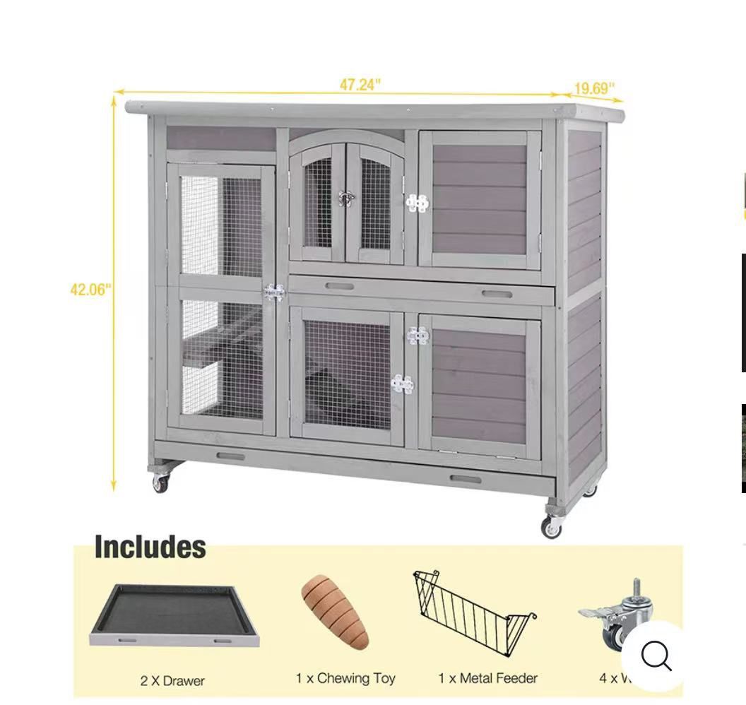 🥨Aivituvin-AIR06-C 2-Story Rabbit Hutch On Wheels (Inner Space 8.32 ft²) - Gray Rabbit Hutch, $120 👀Item is in box, need to be assembled by yourself