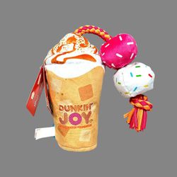 Bark + Dunkin Dogs For Joy Large Squeaker Rope Crinkle Colorful Toy