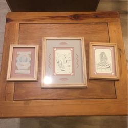 Set Of Western Paintings With Glass Top Cover.