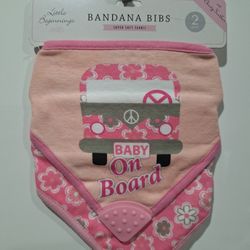 2 Pk Bandana Bibs With Attatched Chewy Teether 