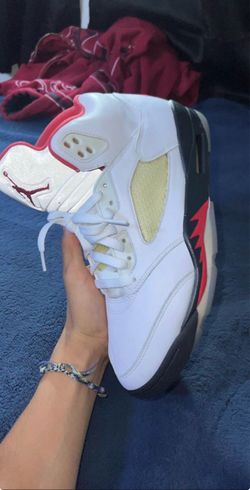 Air Jordan 5 White Fire Red Sneakers