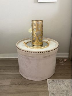 2 Storage ottomans with marble and fabric reversible top