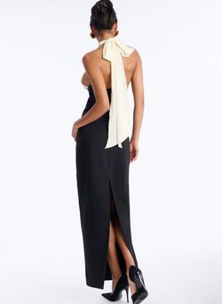Black Halter Maxi Dress with Ivory Bow size M