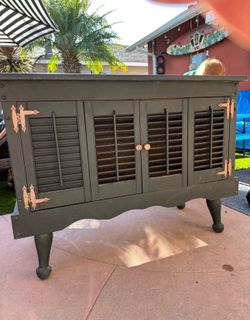 Vintage Ames Furniture Company Cabinet with With Shutters That Open and Close - Top should be refinished or cover it