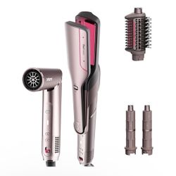 Shark FlexFusion Hair Straightener & Powerful Hair Dryer with Fusion Hair Brush, Ceramic Air Styler with Auto-Wrap Curlers & Concentrator, Ceramic Pla