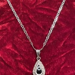 Silver Necklace With  🧿LUCKY🧿BLUE 🧿 EYES🧿Pendant 