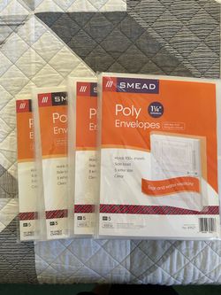 4 - Smead Poly Envelope, 1 1/4 Inch Expansion, String-Tie Closure, Side Load, Letter Size, Clear, 5 per Pack (89521)