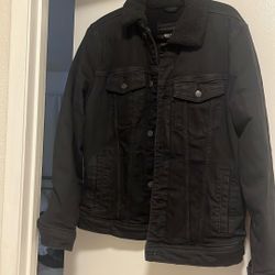 Men’s Black Jean And Fleece Jacket Size Large 