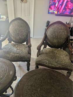 Pair of Victorian-Style Upholstered Accent Chairs