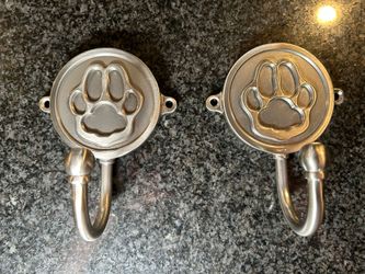 Set of 2 Paw Print Wall Hooks - Brushed Nickel Finish