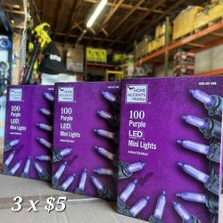 Home Accents Holiday 100 Purple LED Mini Lights Indoor/Outdoor.  3 X $5