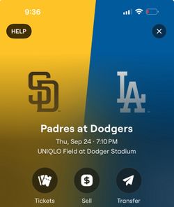 Padres and dodgers 2 tickets thu sep 24th