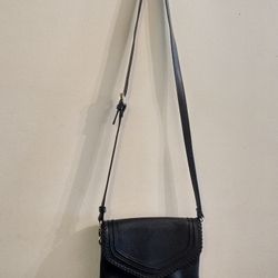 Crossbody Purse Black Faux Leather Satchel or Saddlebag Style
