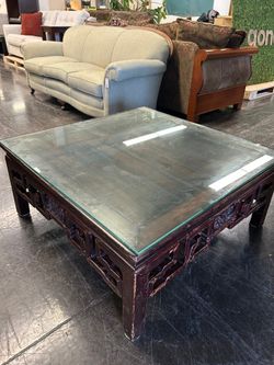 Square Ornate Coffee Table With Glass Top