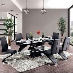 Brand New Contemporary High Gloss Black/Chrome 7PC Dining set