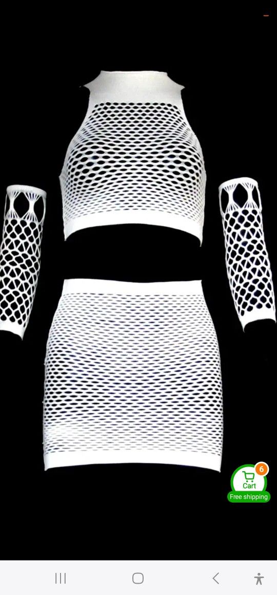 Radiant Fluorescent Fishnet Lingerie Set - Seductive Sleeveless Top, High Waist Skirt & Detachable Sleeves - Alluring Sheer Womens Underwear for Irres