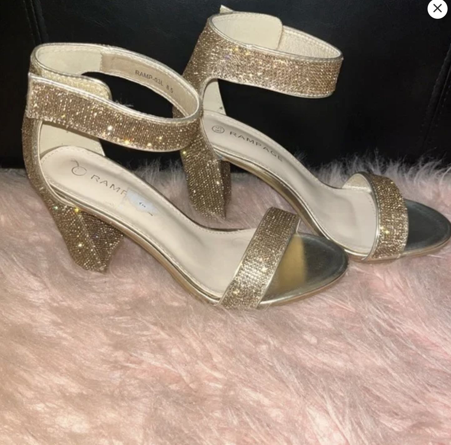 Rampage gold rhinestones heels open toe shoes size 8.5