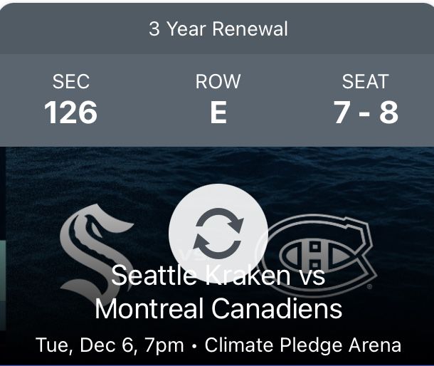 Seattle Kraken - Two (2) Tickets Vs Montreal Canadiens
