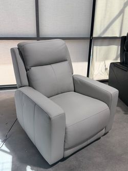 Light Gray Leather Power Recliner Chair