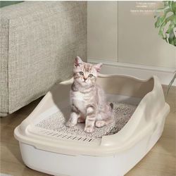 Cat Litter Box Semi-Enclosed Large Cat Litter Box Thickened Anti-Splash Cat Litter Box Removable Litter Box Easy to Clean (Color : White, Size : B)