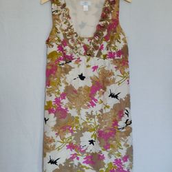 Ann Taylor Loft Petites Floral Silk Cotton V-Neck Multicolor ~ Dress 6P