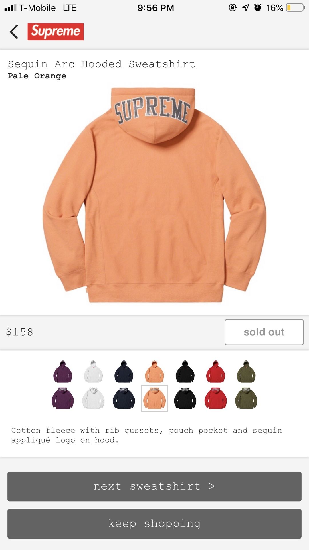 Supreme pale orange sequin arc hoodie